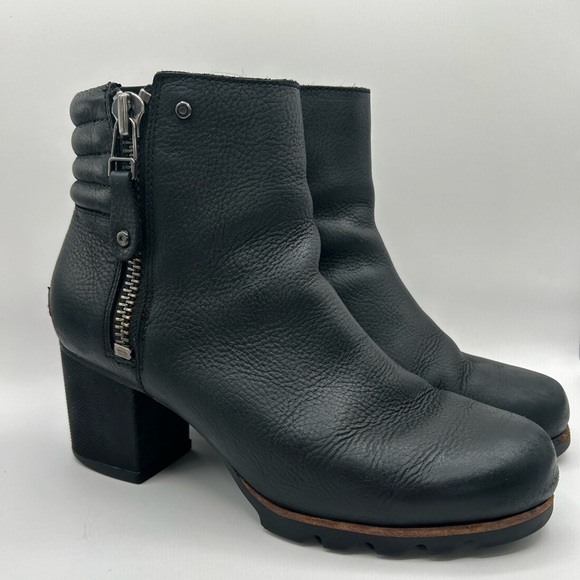 Sorel Women's Black Danica Leather Zip Block Heel Ankle Bootie Sz 10 - Picture 13 of 13